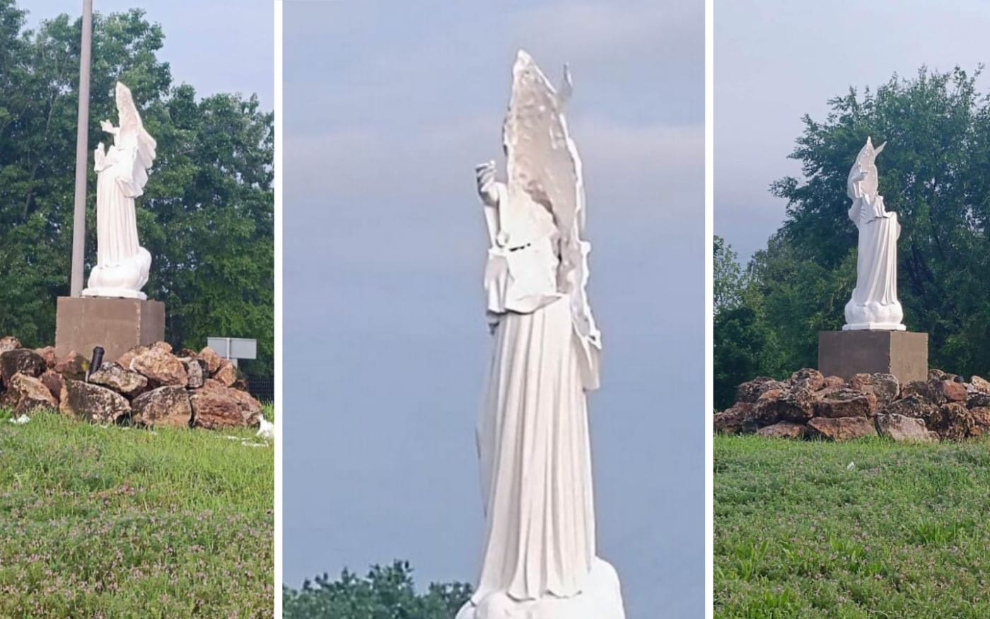 Szétverték Dunavecse nemrég felavatott Béke Királynője szobrát 1 Dunavecse Beke Kiralynoje szobor rongalas Egyedi