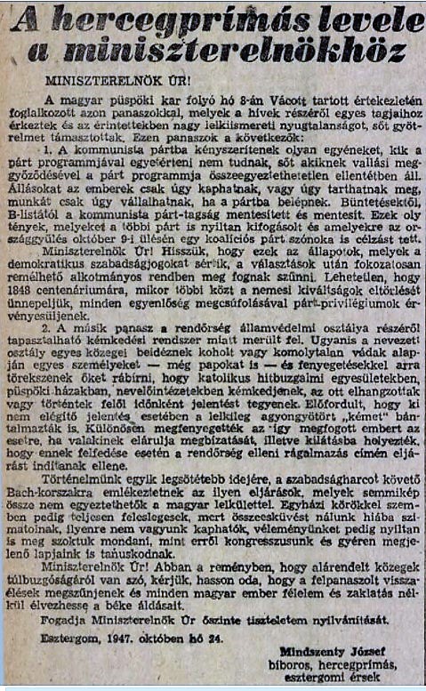 Egyszerű papi történet a diktatúra éveiből 2 Mindszentylevel