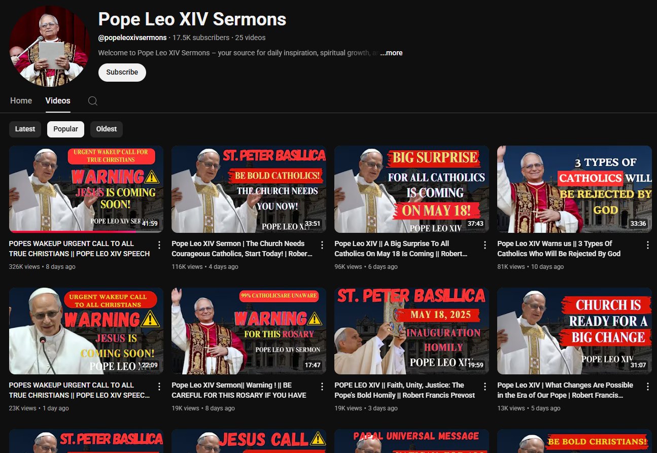Eltávolították a YouTube-ról a XIV. Leó pápát megtévesztően megszólaltató hamis csatornát 1 youtube fake Pope Leo sermons