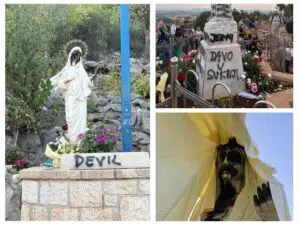 Festékkel rongálták meg a medjugorjei Mária-szobrokat, és felgyújtották a szabadtéri oltárt - FOTÓ, VIDEÓ - FRISSÍTVE 7 Festékkel rongálták meg a medjugorjei Mária-szobrokat, és felgyújtották a szabadtéri oltárt – FOTÓ, VIDEÓ – FRISSÍTVE